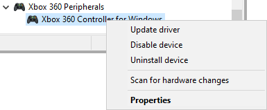Das Controller-Peripheriegerät im Gerätemanager-Fenster wurde mit der rechten Maustaste angeklickt, um ein Popup-Menü mit der Option „Nach Hardwareänderungen suchen“ anzuzeigen.