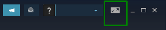 A close-up cropped image of the Steam client, highlighting the icon for button that launches Steam’s Big Picture Mode. The icon shows a rectangle within facing outward and pointing at opposing corners of the rectangle.